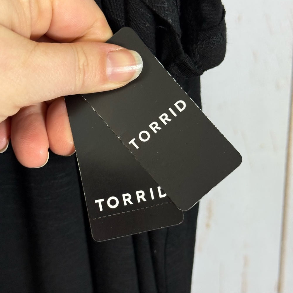 NWT, Torrid Black Blouse with White Stitching Ruffle Sleeves. Size 5X Super Soft - Picture 5 of 6